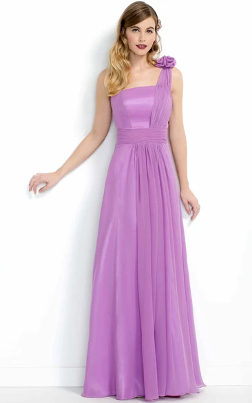 Maxi One-Shoulder Organza&Chiffon Bridesmaid Dress with Flower Detail