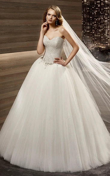 Beaded Corset A-Line Wedding Dress with Sweetheart Neckline and Half Back