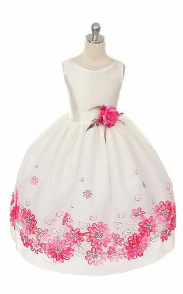 Tiered Beaded Tulle Flower Girl Dress Tea-Length Bridesmaid Dress