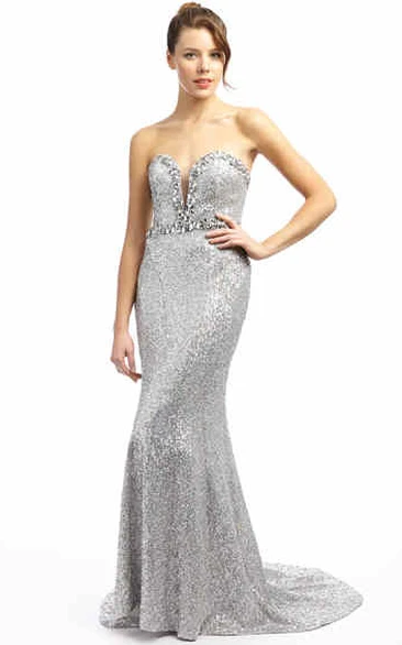 Sheath Beaded Sweetheart Sequins Prom Dress Sleeveless Floor-Length Style