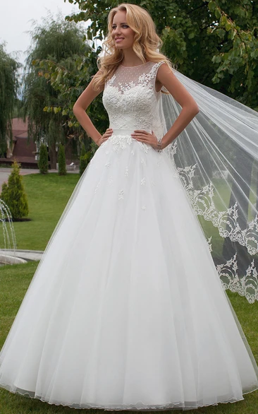 Sleeveless Tulle Wedding Dress with Illusion A-Line Bridal Gown Modern