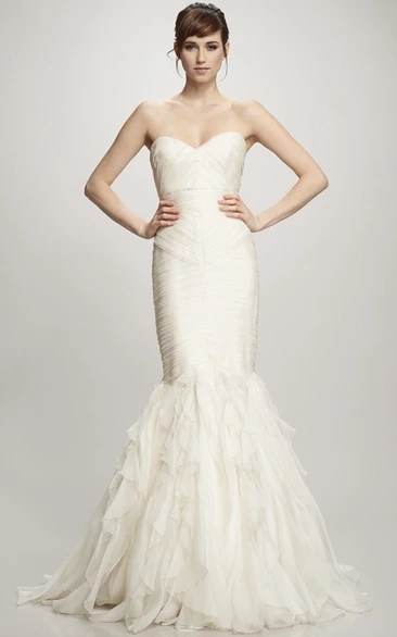 Ruffled Organza Wedding Dress with Ruching and Zipper Mermaid Sweetheart