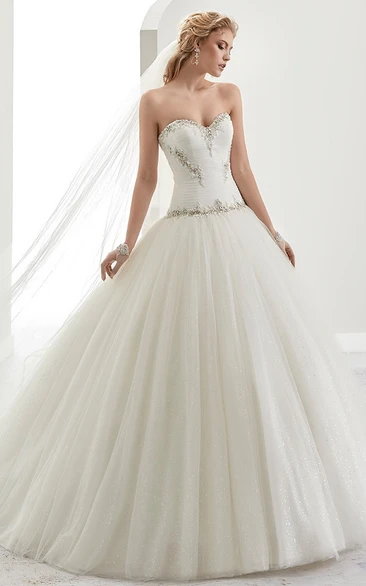 A-Line Sweetheart Bridal Gown with Beaded Details and Brush Train