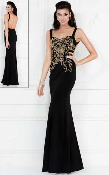 Jersey Sheath Prom Dress with Beading Long Straps Sleeveless Backless