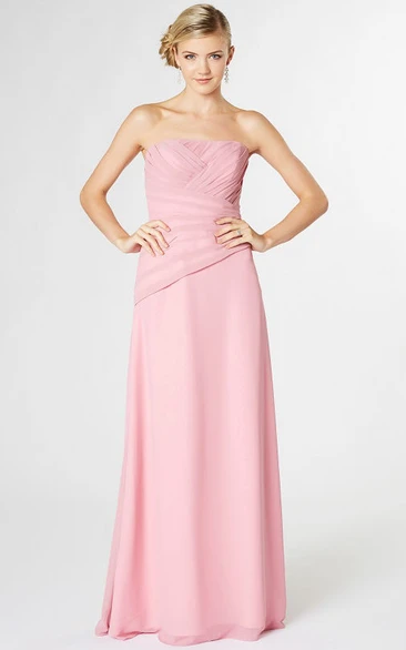 Ruched Strapless Chiffon Bridesmaid Dress with Lace-Up and Flowy Skirt