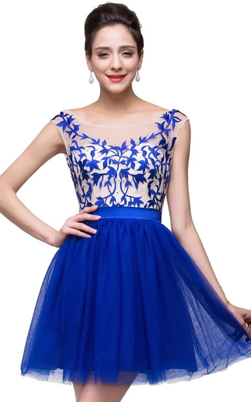 Sleeveless Short Homecoming Dress in Royal Blue with Appliques Elegant Bridesmaid Dress