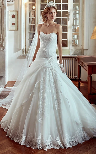 Lace Applique A-Line Wedding Dress with Side Draping Timeless Bridal Gown