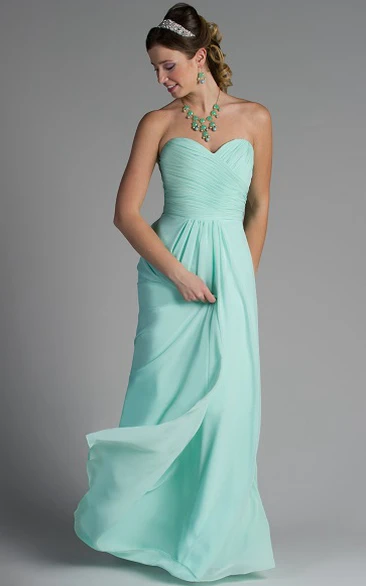 Sweetheart Chiffon Criss Cross Pleated Bridesmaid Dress Flowy Prom Dress