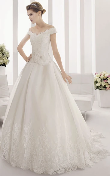 Tulle Ball Gown with Off Shoulder Scalloped Lace Neckline