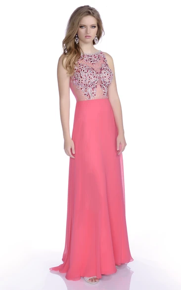 Jeweled Bodice Sleeveless A-Line Prom Dress