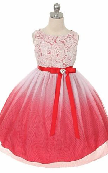 Broach Tea-Length Tiered Flower Girl Dress Classy Dress for Girls