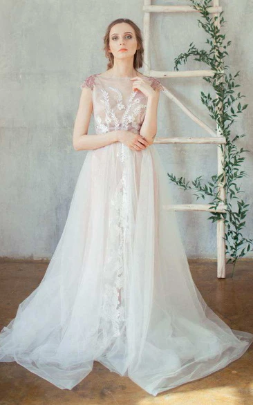 Tulle Beaded Lace Wedding Dress with Straps Bridesmaid Gown