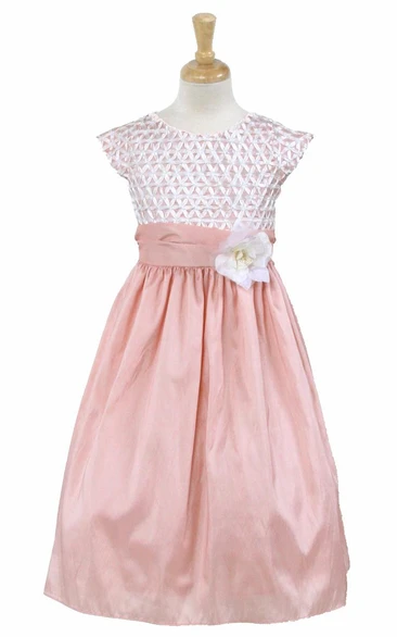 Floral Satin Flower Girl Dress Ankle-Length Unique