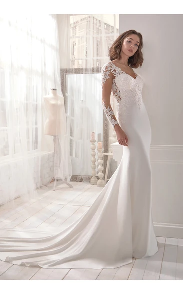 Long Sleeve Bridal Gown with Illusion Back Fabulous