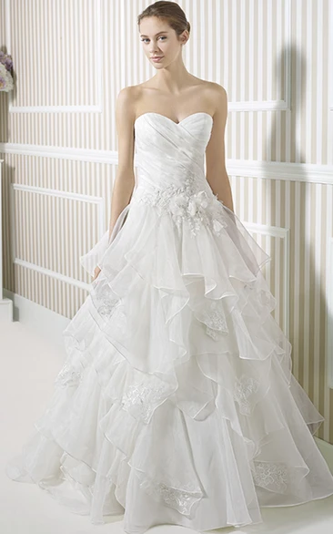 Appliqued Sweetheart Organza Wedding Dress with Ruffles