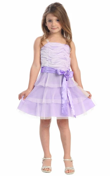 Midi Tiered Flower Girl Dress with Embroidery Floral Party Dress