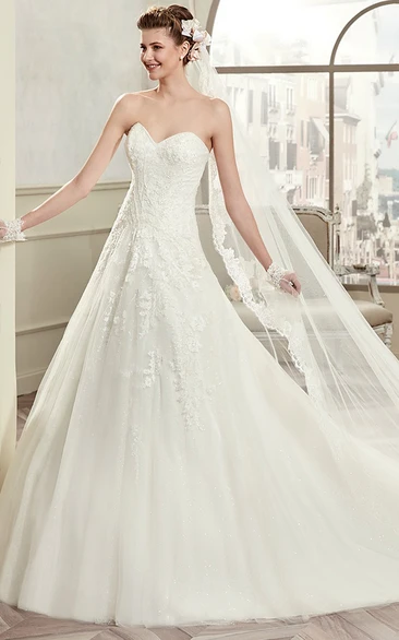 Lace Sweetheart A-Line Wedding Dress with Brush Train and Open Back