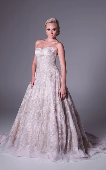 A-Line Strapless Lace Plus Size Wedding Dress Romantic Lace Wedding Dress