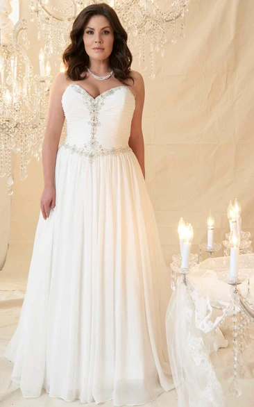 Plus Size Sweetheart Beaded Chiffon Wedding Dress with Ruching Sheath Style