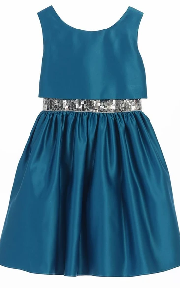 Sleeveless Sequins&Satin Tea-Length Flower Girl Dress Elegant Bridesmaid Dress