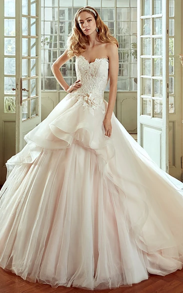 A-line Wedding Dress with Ruching Pleats and Side Floral Waist Sweetheart Modern