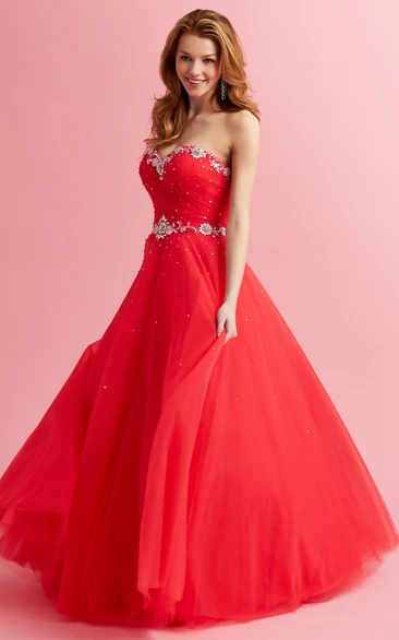 A-Line Tulle Criss Cross Beaded Formal Dress