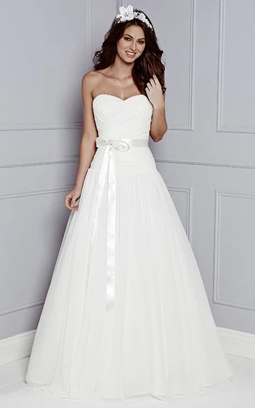 Sweetheart A-Line Tulle&Satin Wedding Dress with Criss-Cross and Bow
