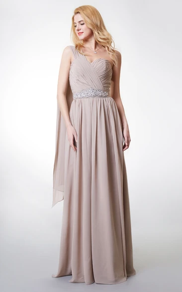 Long Chiffon Bridesmaid Dress with A-line and Pleats