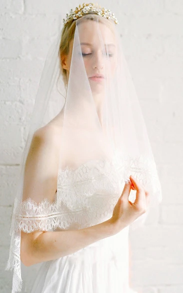 Lace Trim Fingertip Wedding Veil Tulle Dress Accessory