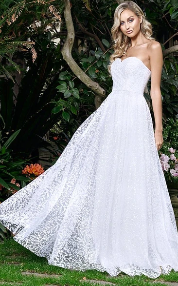 Casual Lace A Line Sweetheart Open Back Wedding Dress with Ruching