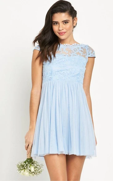 Chiffon Bridesmaid Dress with Appliques Cap Sleeves and Low-V Back