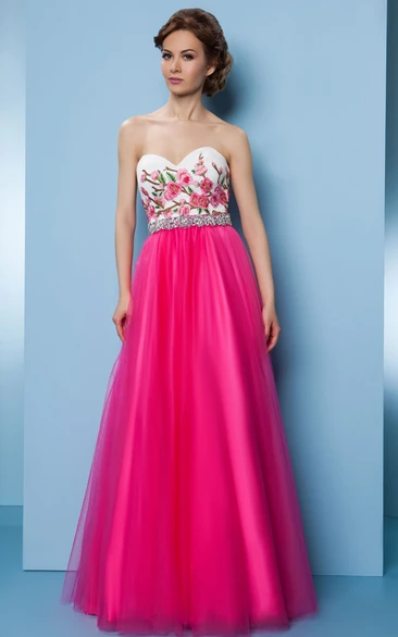 Embroidered A-Line Prom Dress with Sweetheart Neckline and Floor-Length