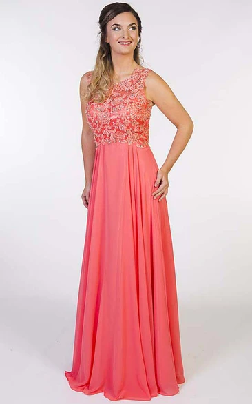 Beaded Scoop Floor-Length Chiffon Prom Dress Boho Beach Party Dress