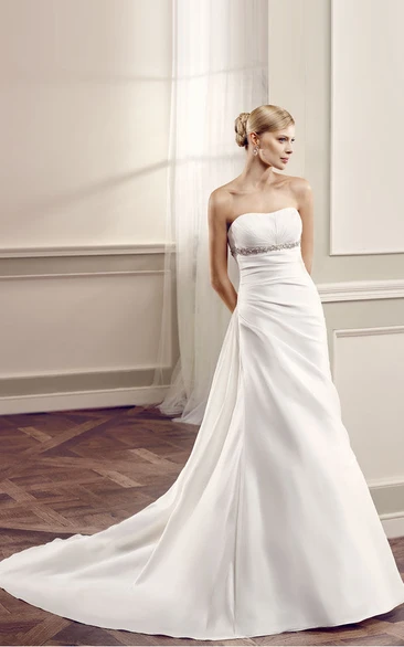 Strapless Chiffon Wedding Dress with Court Train Floor-Length Side-Draped