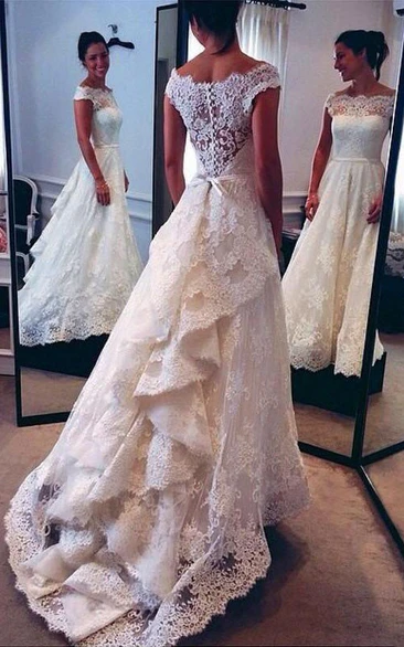 A-line Lace Wedding Gown with Elegant Ruffles