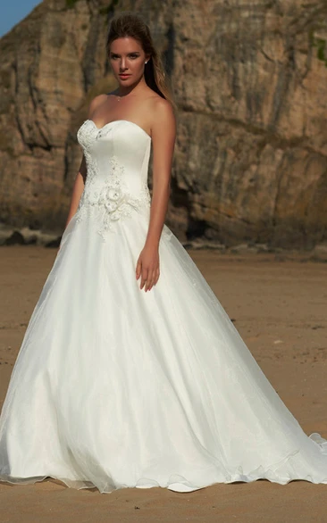 Sweetheart Floral Tulle Sleeveless A-Line Wedding Dress Unique Bridal Gown