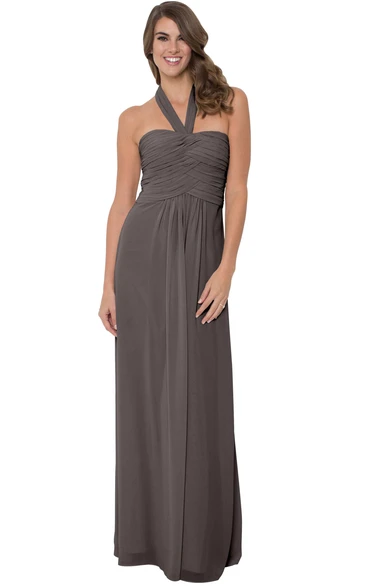 Halter Chiffon Bridesmaid Dress Sleeveless & Ruched Multi-Color Convertible