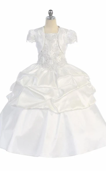 Lace&Sequins Flower Girl Dress with Ruched Applique Knee-Length
