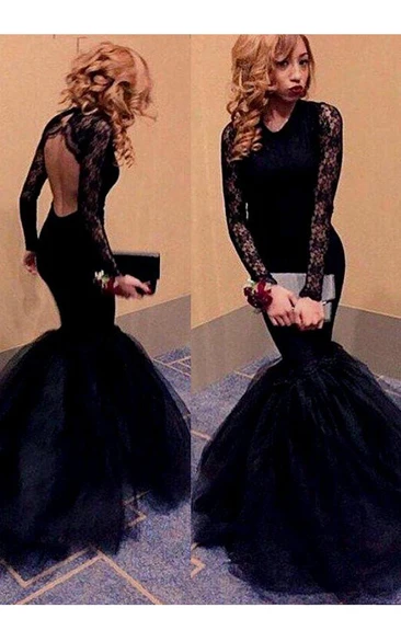 Lace Illusion Mermaid Formal Dress with Long Sleeves