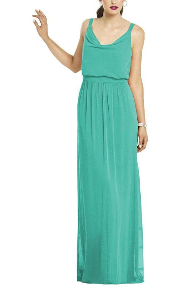 Long Chiffon Dress with Strapped Cowl Neckline for Bridesmaids