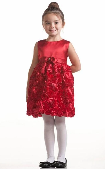 Tiered Satin Flower Girl Dress Midi-Length