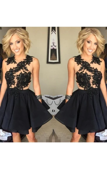 Chiffon Lace A-line Homecoming Dress with Jewel Appliques and Ruffles