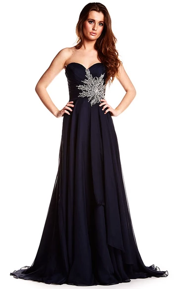 Crystal Sweetheart A-Line Chiffon Prom Dress with Floor-Length Backless Style and Draping