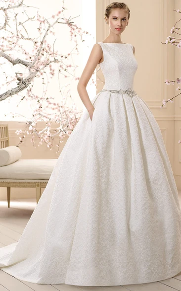 Jeweled Sleeveless Ball Gown Wedding Dress with Embroidery Elegant Bridal Gown