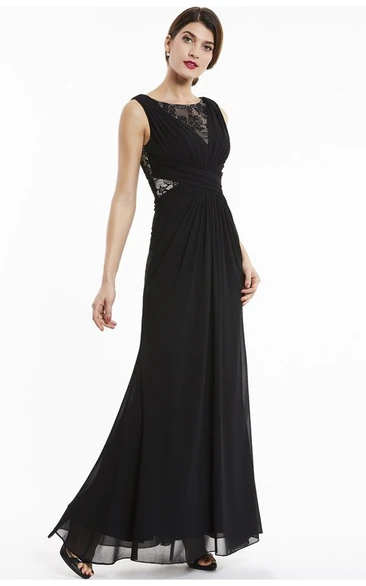 Elegant A-line Chiffon Gown with Lace Applique Top Sleeveless Bateau Neckline