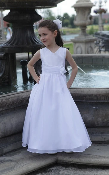 A-line Long Dress with Waist Flower Flower Girl Bridesmaid Dress