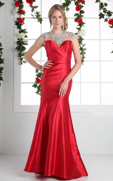 Satin Jewel-Neck Mermaid Dress with Beading for Formal Events