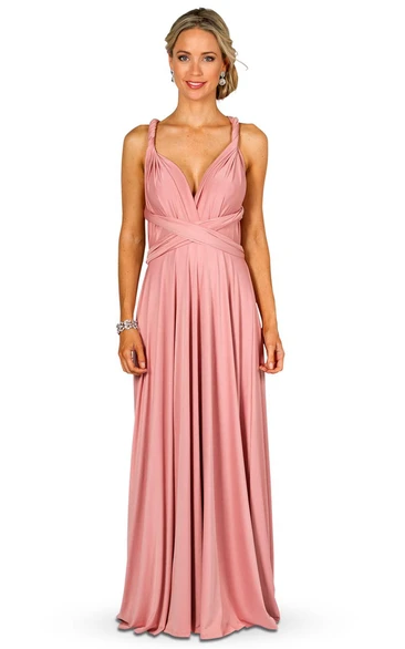 Sleeveless Convertible Bridesmaid Dress Maxi Satin Chiffon with Straps