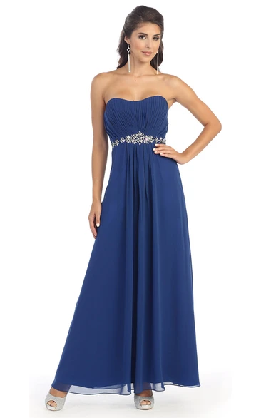 Chiffon Strapless A-Line Dress with Corset Back and Pleats Bridesmaid Dress