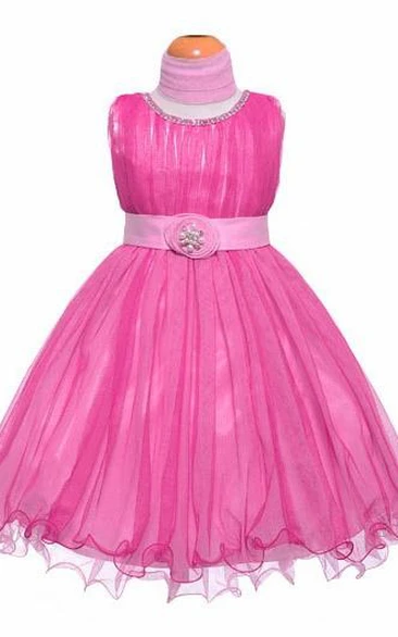 Tiered Tulle Flower Girl Dress Jewel Tea-Length